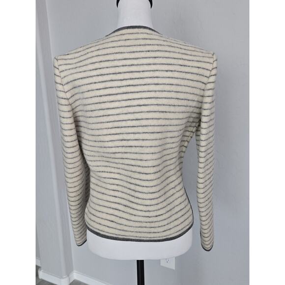 Vintage Preppy Academia SKYR Pure Wool Structured Striped Cardigan Sweater Sz 10 - Picture 3 of 12